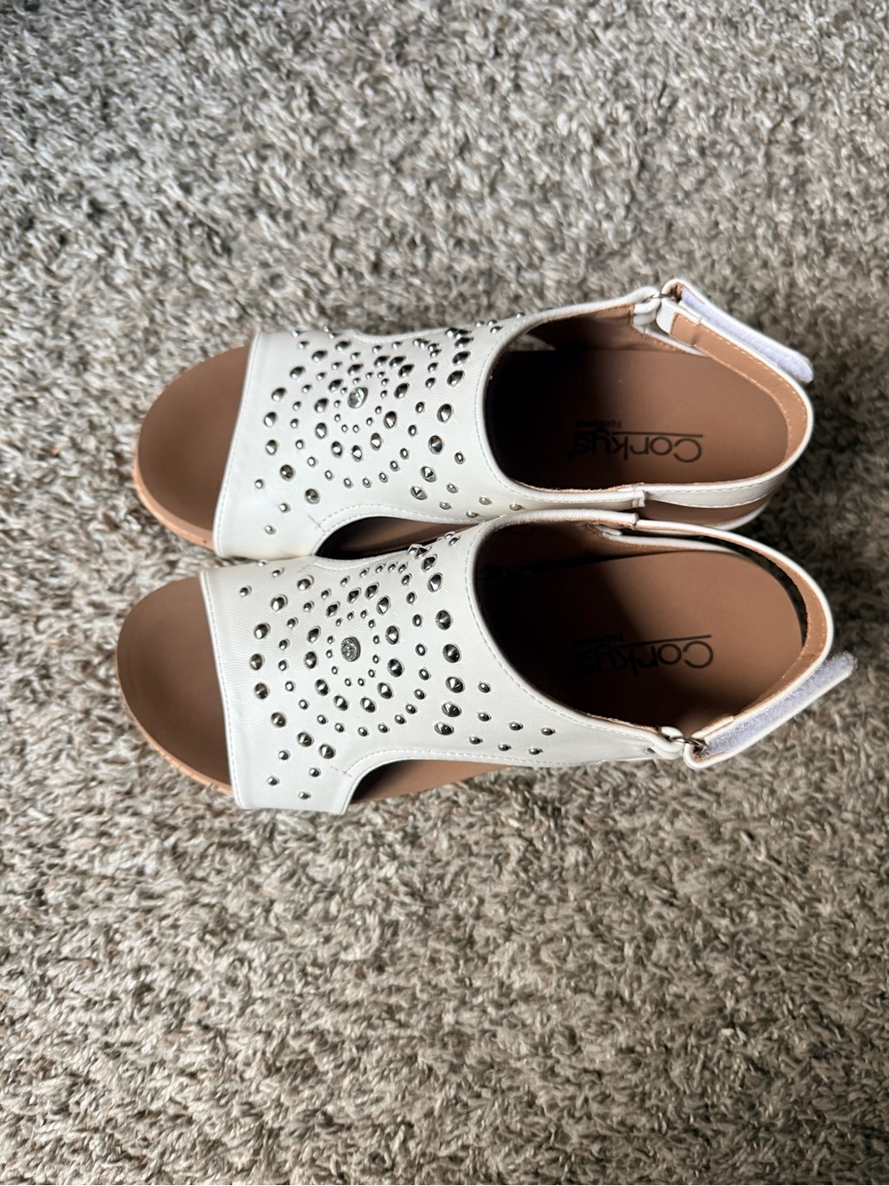 Corkys White Studded Wedge Sandal